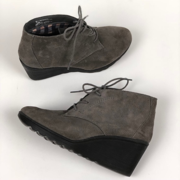 White Mountain Shoes - White Mtn Kahlua Gray Suede Leather Wedge Boots